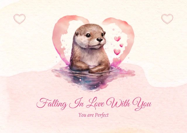 Beige And Pink Watercolor Cute Illustration Love Postcard - صفحة 1