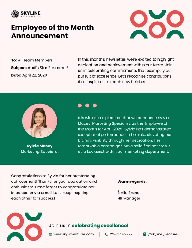 Newsletter via email per l'annuncio del dipendente del mese Template Modello di newsletter via email per l'annuncio del dipendente del mese