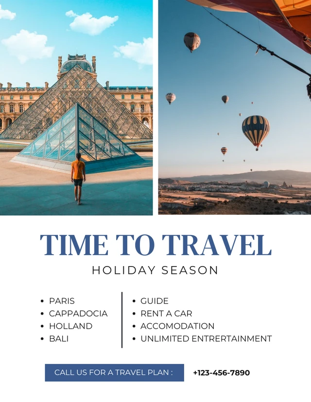 Poster Collage de photos minimaliste blanc Il est temps de voyager Template Modèle d'Affiche de collage de photos minimaliste blanc Temps de voyage