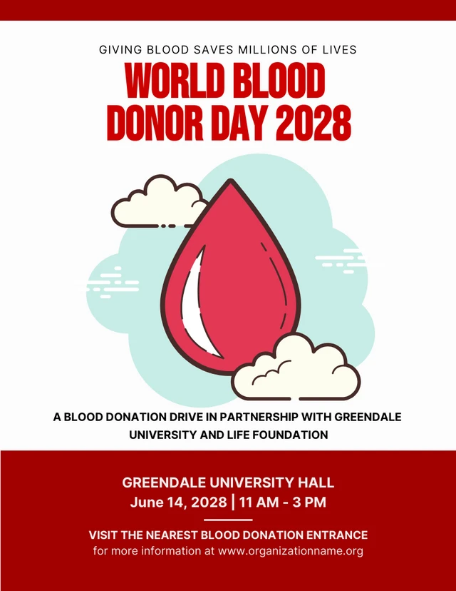 White And Red Illustration World Blood Donor Day Poster Template White And Red Illustration World Blood Donor Day Poster Template